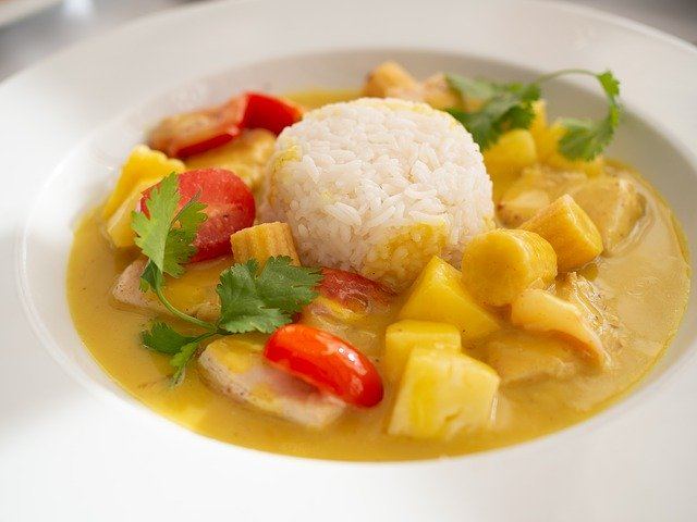 A curry dish with rice