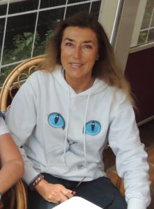 taetske in her cat sweat shirt from the U.S.